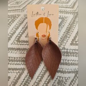 Brown Leather Leaf Earrings